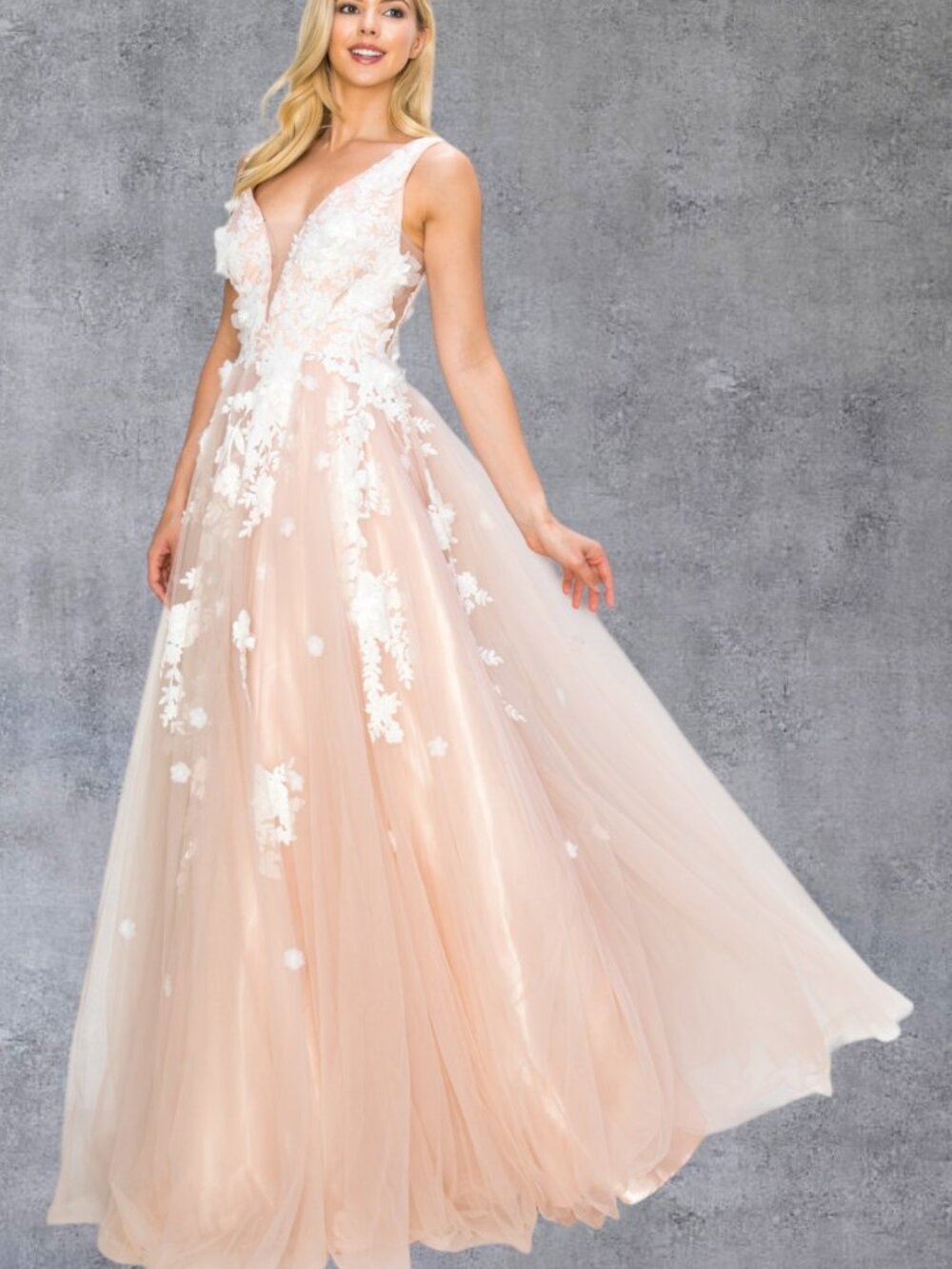 NEW BLUSH Lace & Organza V-Neck Wedding Dress Floor Length 8040J